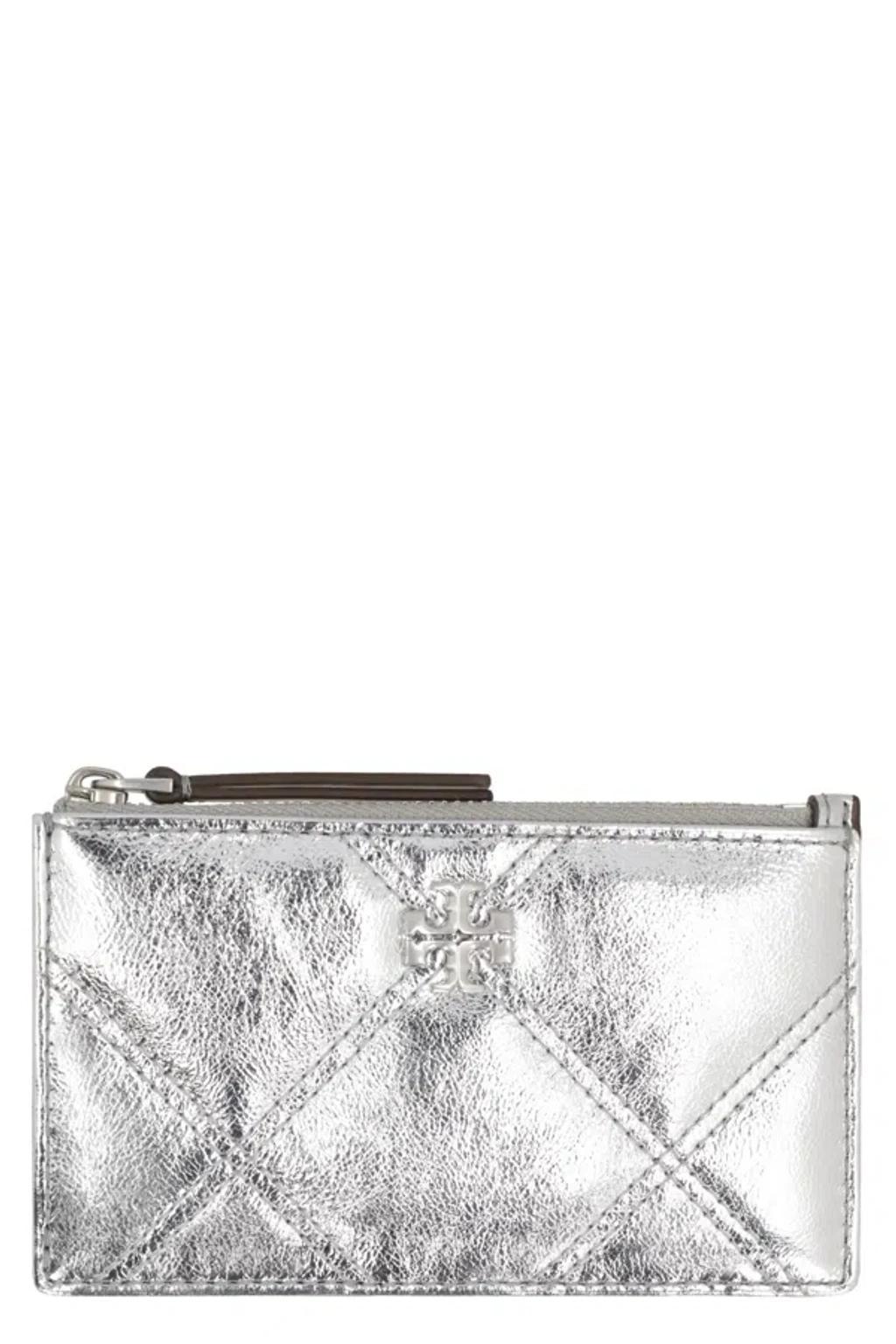 TORY BURCH Kira Leather Card Holder In Silver Product Image