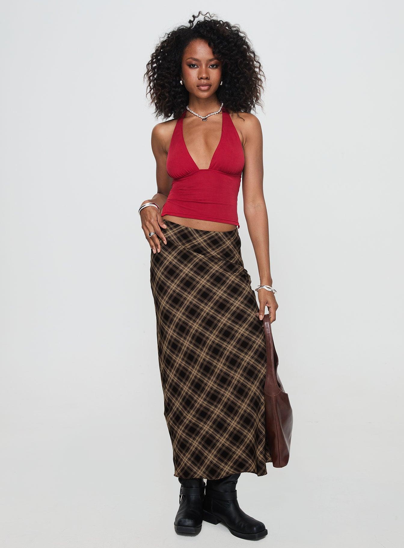 Hayze Maxi Skirt Brown Check Product Image