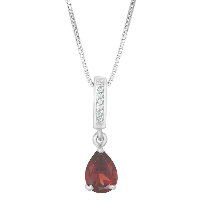 Gemminded Sterling Silver White Topaz Accent & Garnet Pendant Necklace, Womens Red Product Image