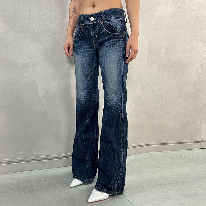 Mid Rise Washed Flared Jeans Product Image