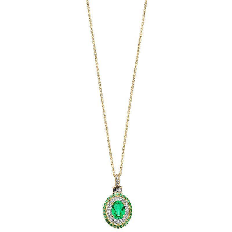 14k Gold Over Silver Lab-Created Emerald & Lab-Created White Sapphire Halo Pendant, Womens Green Product Image