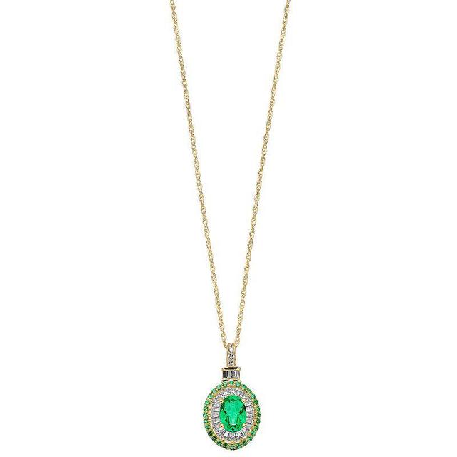 14k Gold Over Silver Lab-Created Emerald & Lab-Created White Sapphire Halo Pendant, Womens Gold Tone Product Image