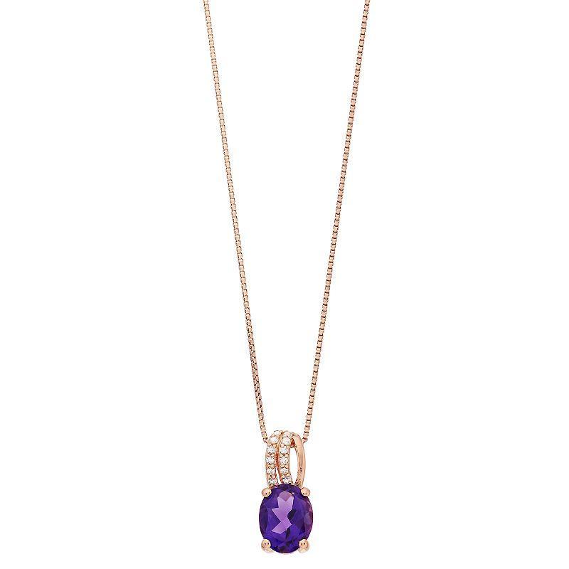 Gemminded 18k Rose Gold Over Silver Amethyst Pendant Necklace, Womens Pink Tone Product Image