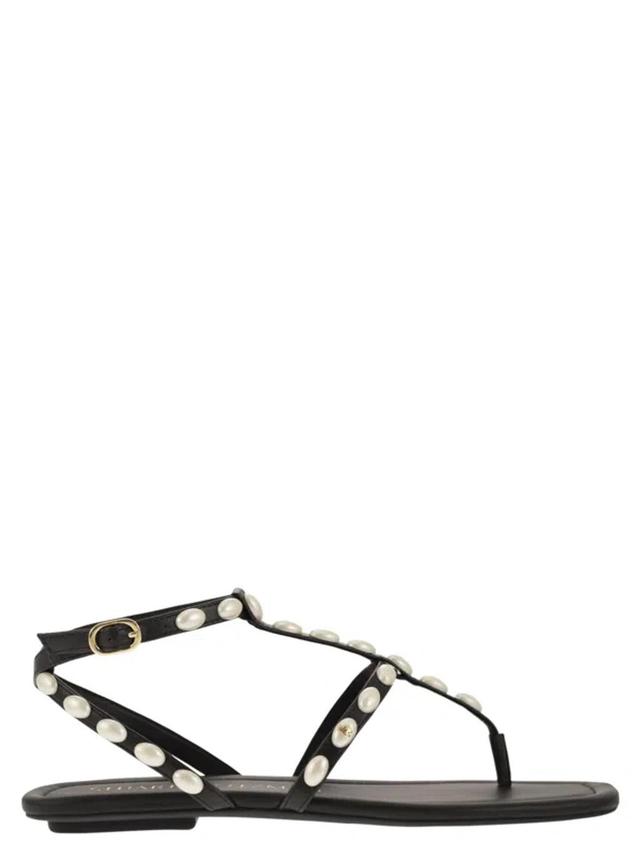 STUART WEITZMAN Pearlita Stud T-strap Sandals In Black Product Image