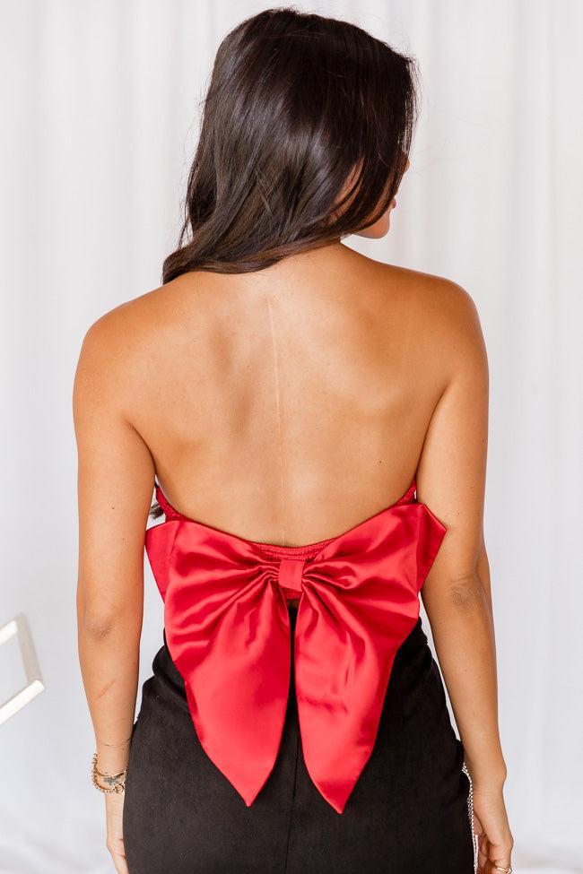 Holiday Cheers Red Satin Strapless Bow Back Tank Product Image