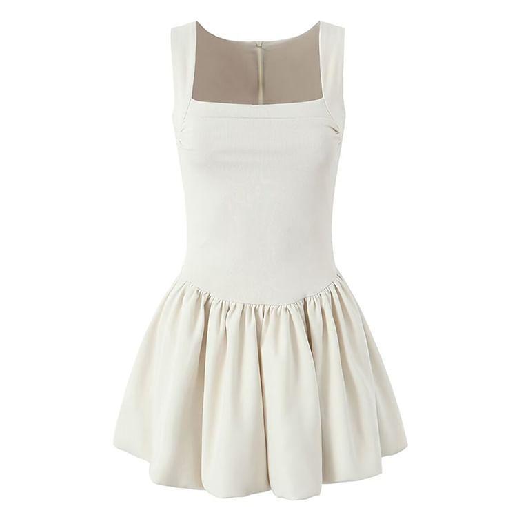 Sleeveless Square Neck Plain A-Line Dress Product Image