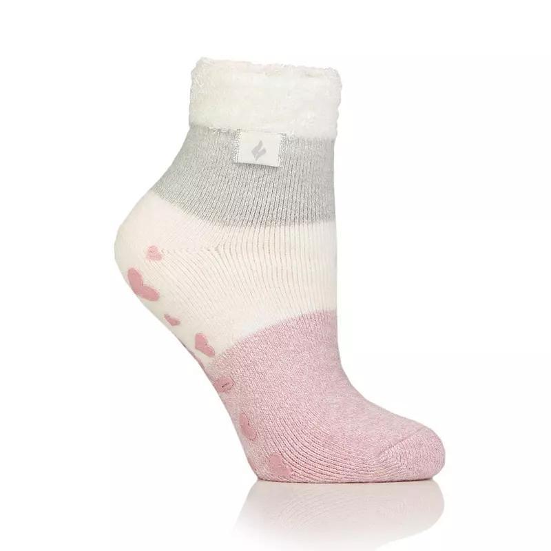 Womens Heat Holders Lite 5x Warmer Colorblock Feather Top Socks with Grippers, Ivory Product Image