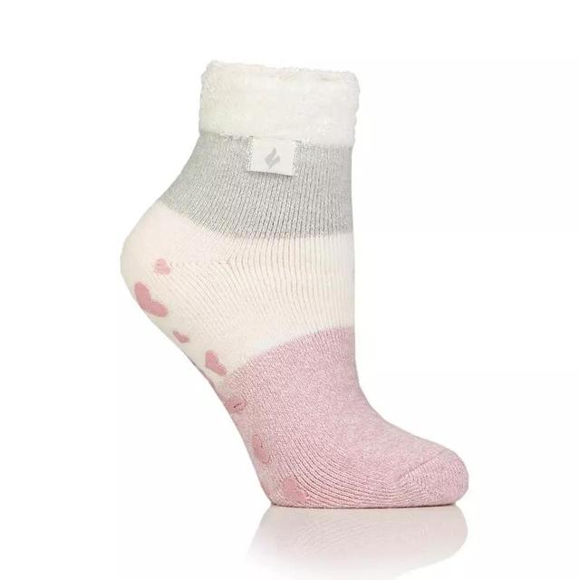 Womens Heat Holders Lite 5x Warmer Colorblock Feather Top Socks with Grippers, Ivory Product Image