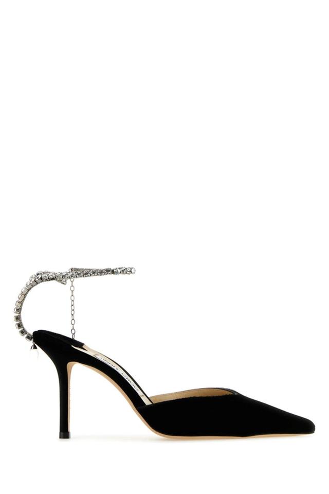 JIMMY CHOO Saeda 85 Crystal-embellished Velvet Pumps In Black Product Image