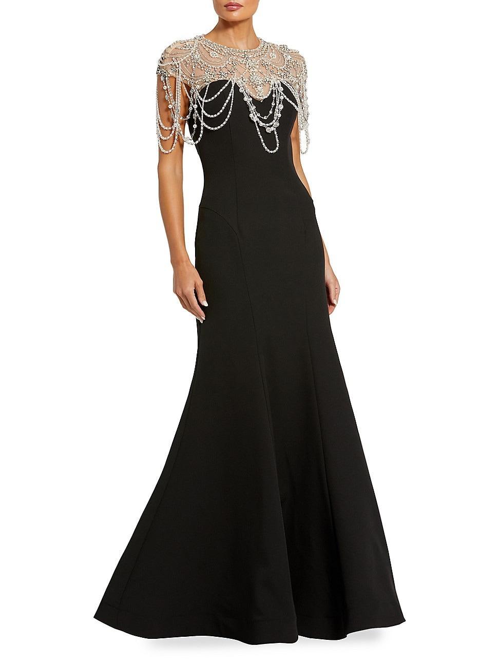 Womens Beaded Cap-Sleeve Mermaid Gown Product Image