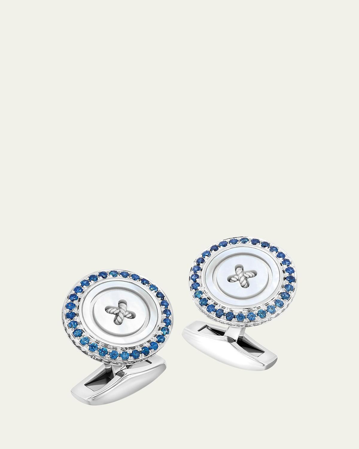 Mens Sapphire and Mother-of-Pearl Button Cufflinks Product Image