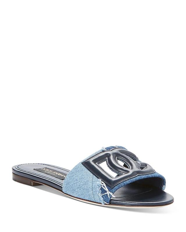 Dolce and Gabbana Womens D & G Denim Flat Slide Sandals Product Image