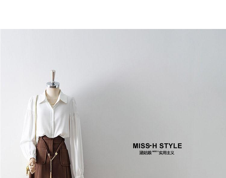 High Waist Plain Midi A-Line Skirt Product Image