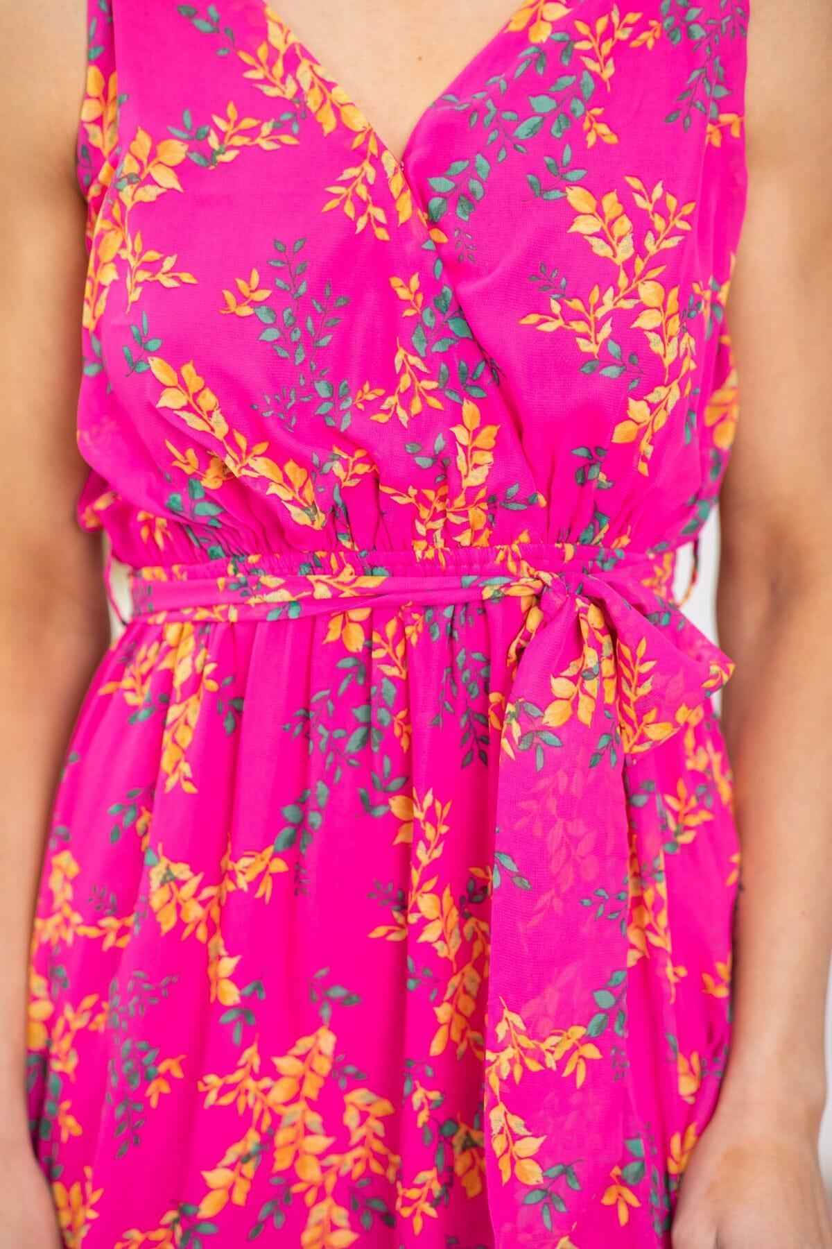 Hot Pink Floral Print Surplice Front Maxi Dress Product Image