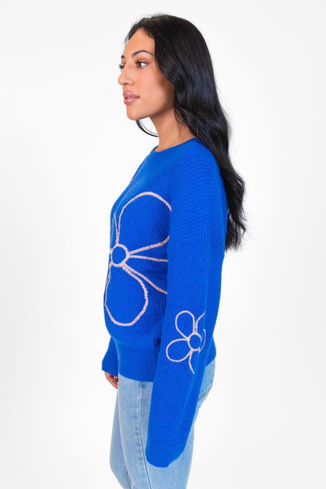 Hold My Hand Blue and Coral Floral Sweater Product Image