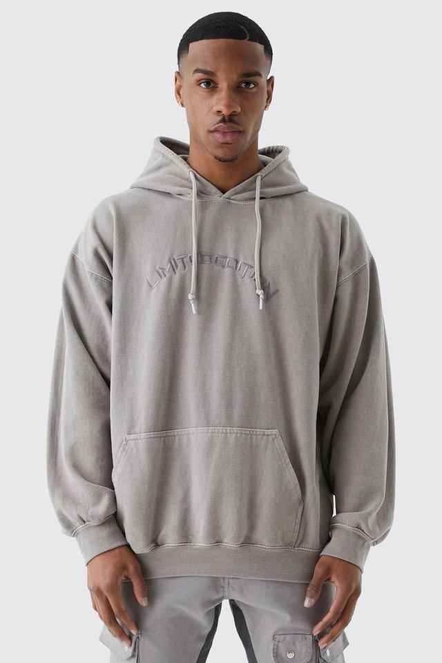 Mens Beige Oversized Washed Hoodie, Beige Product Image