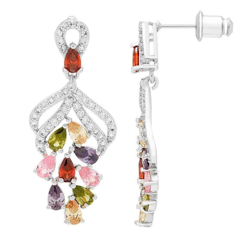 A&M Silver-Tone Multicolor Cluster Nickel Free Earrings, Womens, Silver Tone Product Image