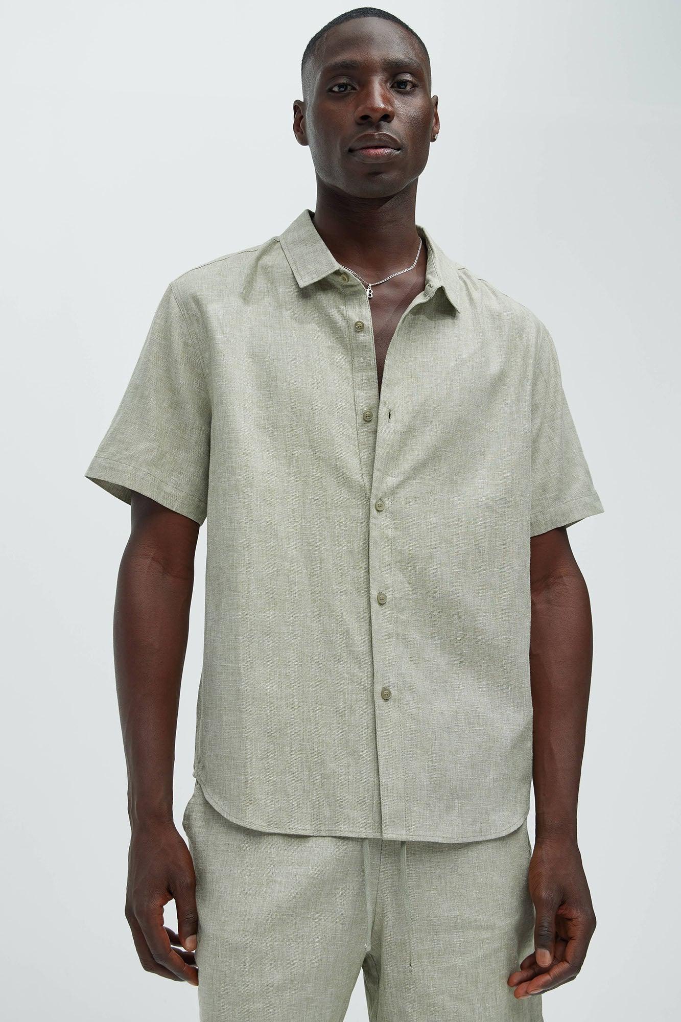 Bahamas Linen Classic Button Up Shirt - Green Product Image