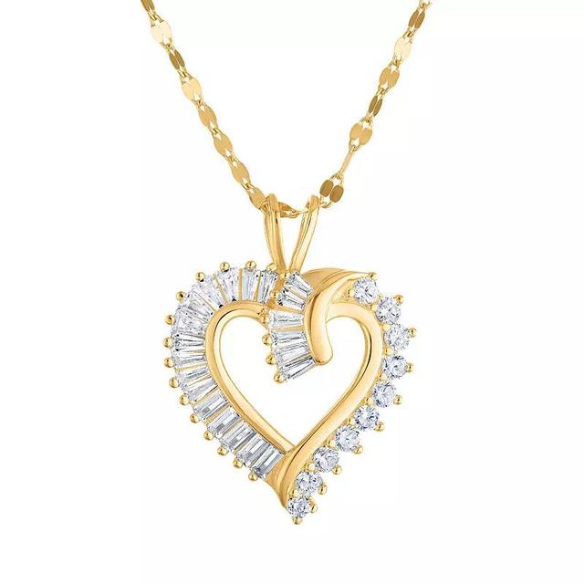 14k Gold Over Sterling Silver Cubic Zirconia Baguette Heart Pendant Necklace, Womens White Product Image