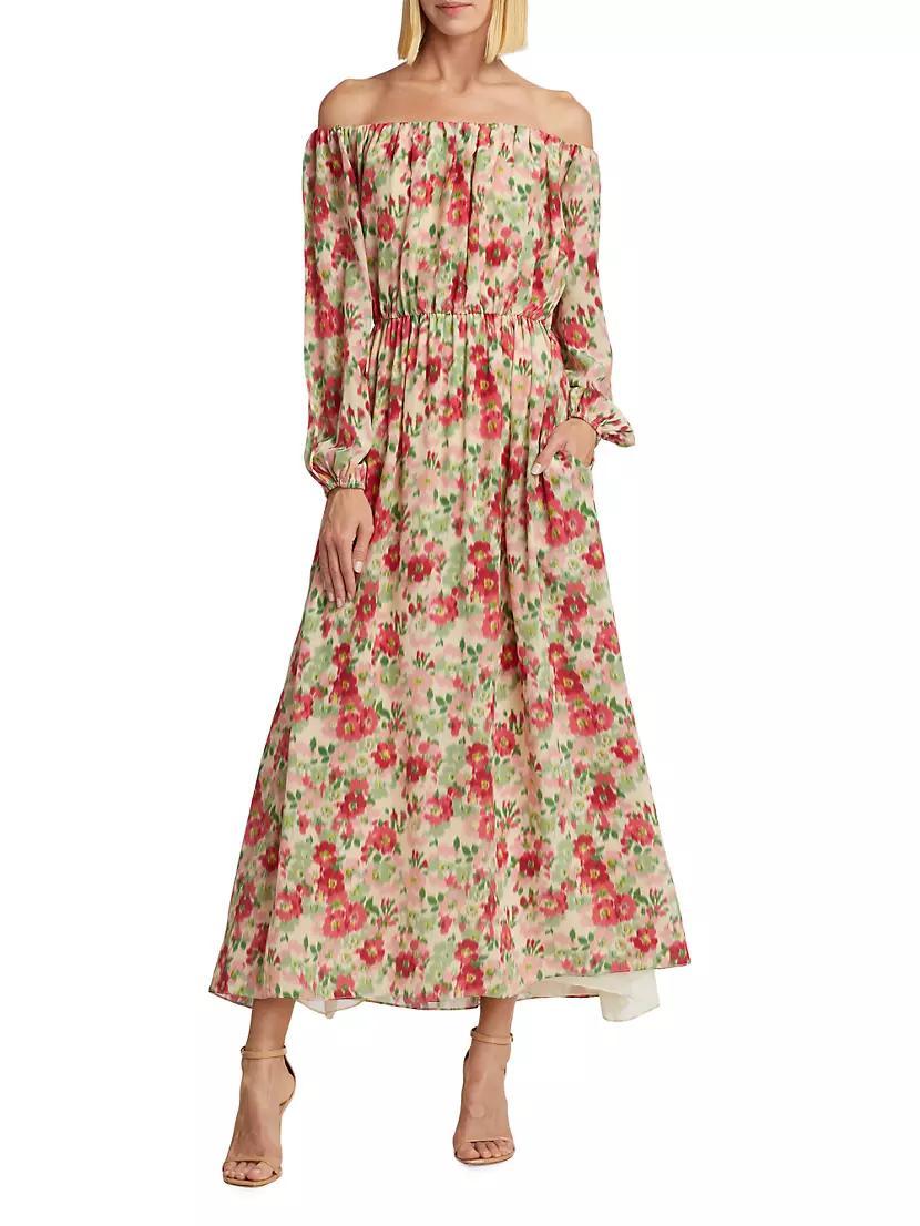 Floral Silk Off-The-Shoulder Dress Product Image