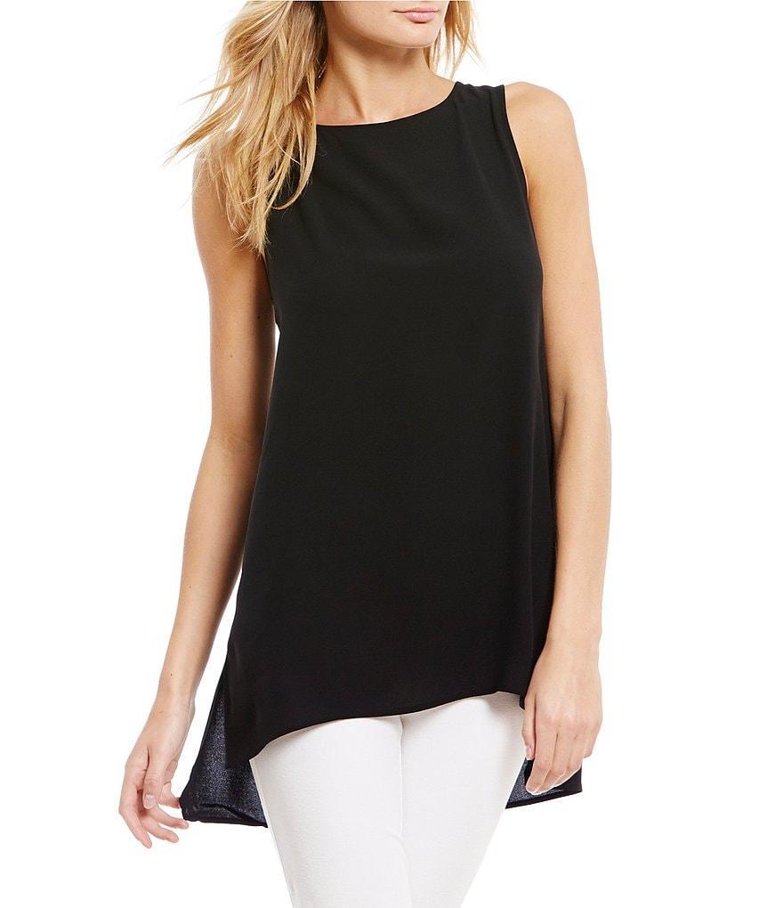 Eileen Fisher Silk Georgette Crepe Boat Neck Sleeveless Tunic Product Image