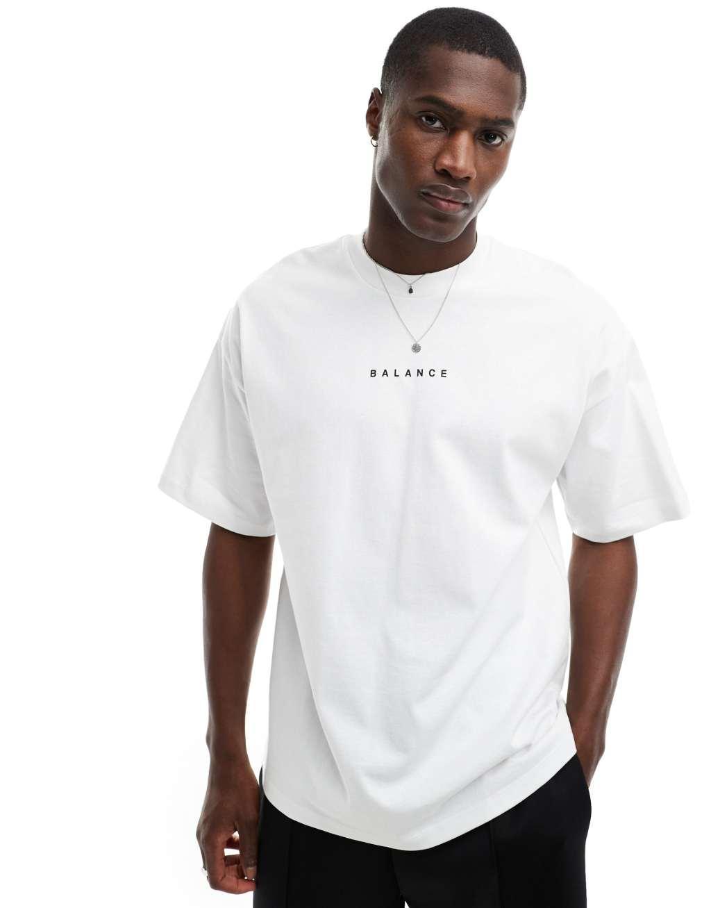 Selected Homme oversized heavy weight t-shirt with balance backprint in white Product Image