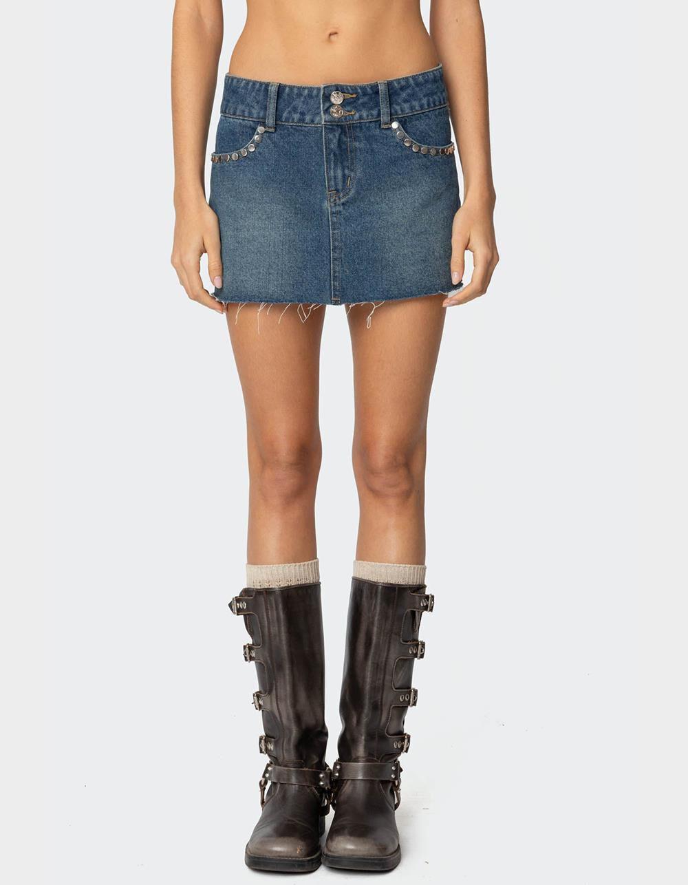 EDIKTED Tess Studded Denim Mini Skirt Product Image