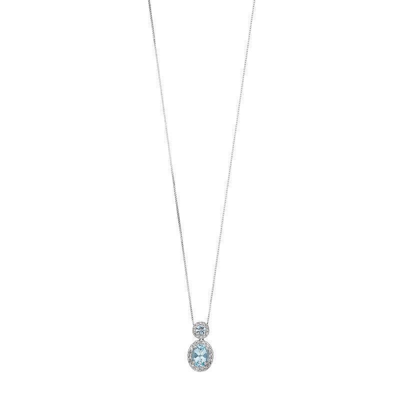 Gemminded 10k White Gold 1/6 Carat T.W. Diamond & Aquamarine Oval Pendant Necklace, Womens Blue Product Image