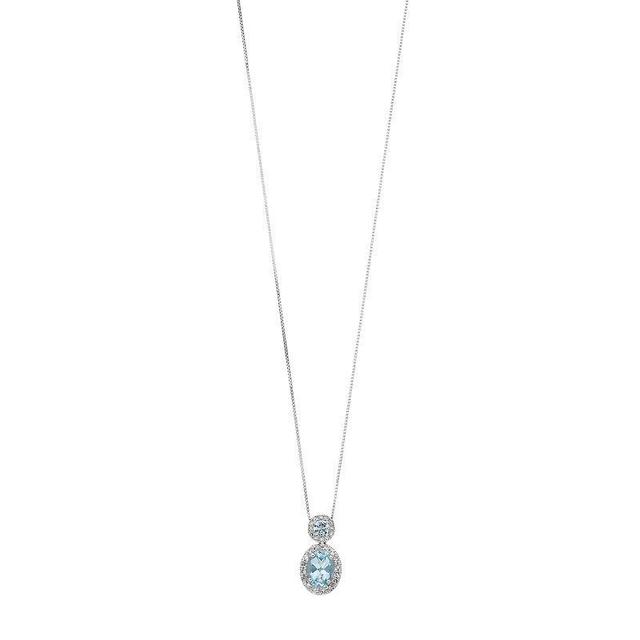 Gemminded 10k White Gold 1/6 Carat T.W. Diamond & Aquamarine Oval Pendant Necklace, Womens Blue Product Image