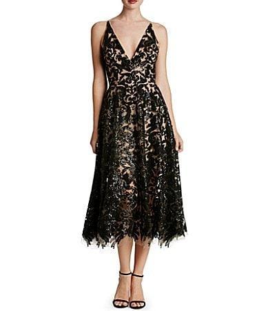 Dress the Population Blair Sequin Embroidered Mesh V-Neck Sleeveless A Product Image