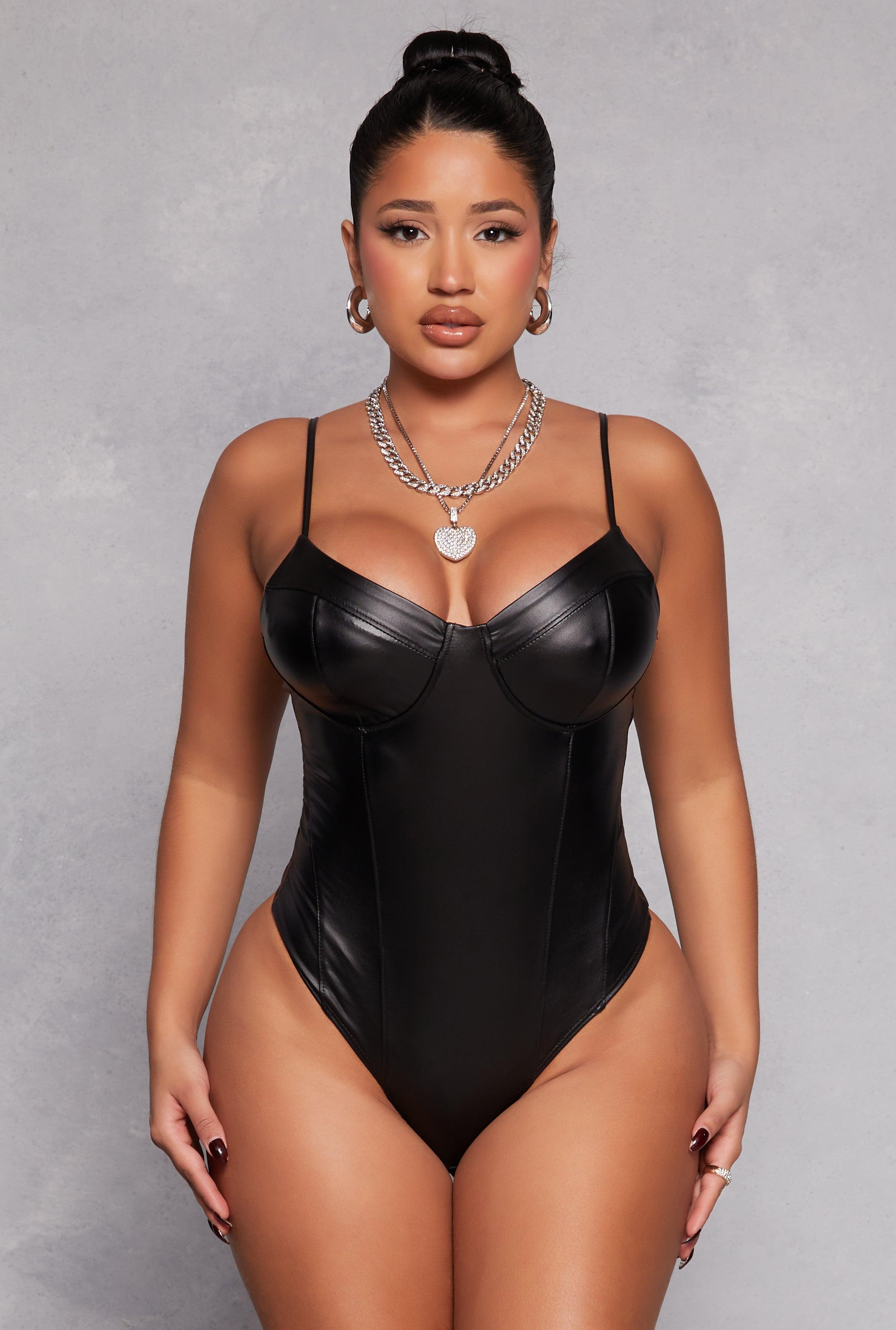 Womens Iris Leather Look Bustier Bodysuit Product Image