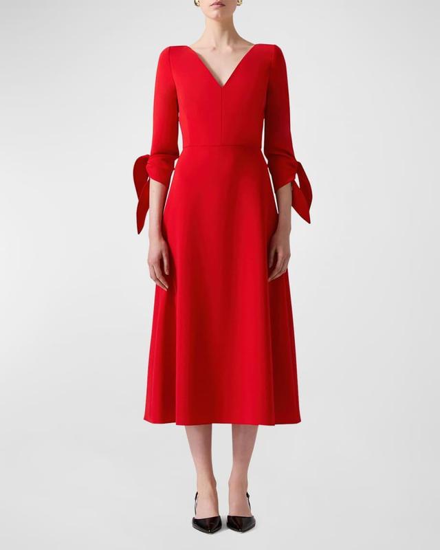 Tie-Sleeve V-Neck Midi Dress Product Image