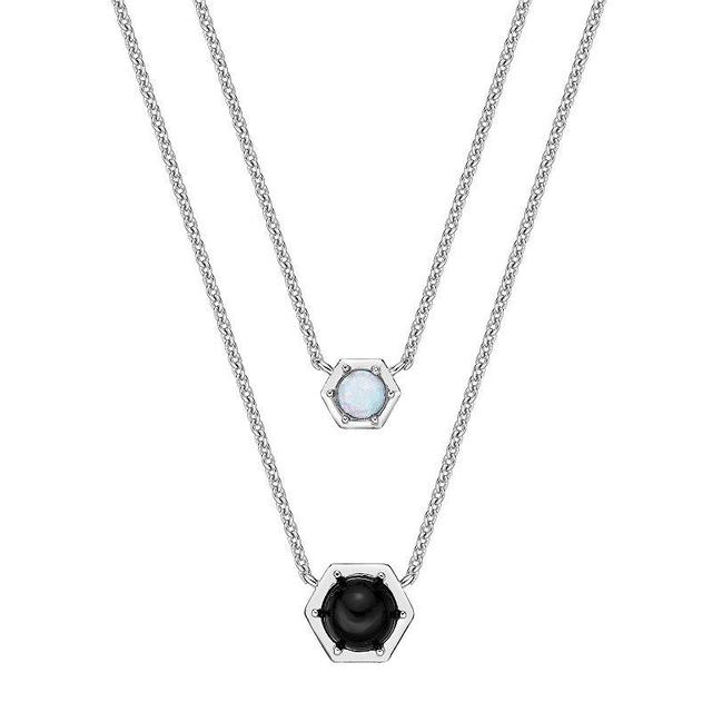 Gemminded Sterling Silver Onyx & Lab-Created Opal Hexagon Layered Necklace, Womens Product Image