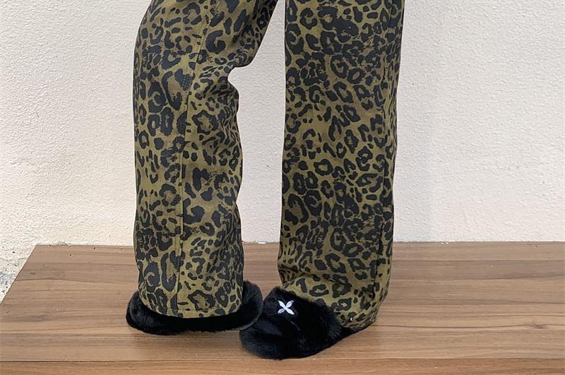 Leopard Print High Waist Wide Leg Jeans Product Image