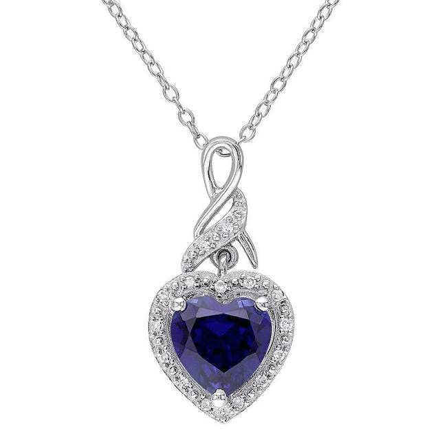 Stella Grace Sterling Silver Lab-Created Blue Sapphire & Diamond Accent Heart Twist Pendant Necklace, Womens Product Image