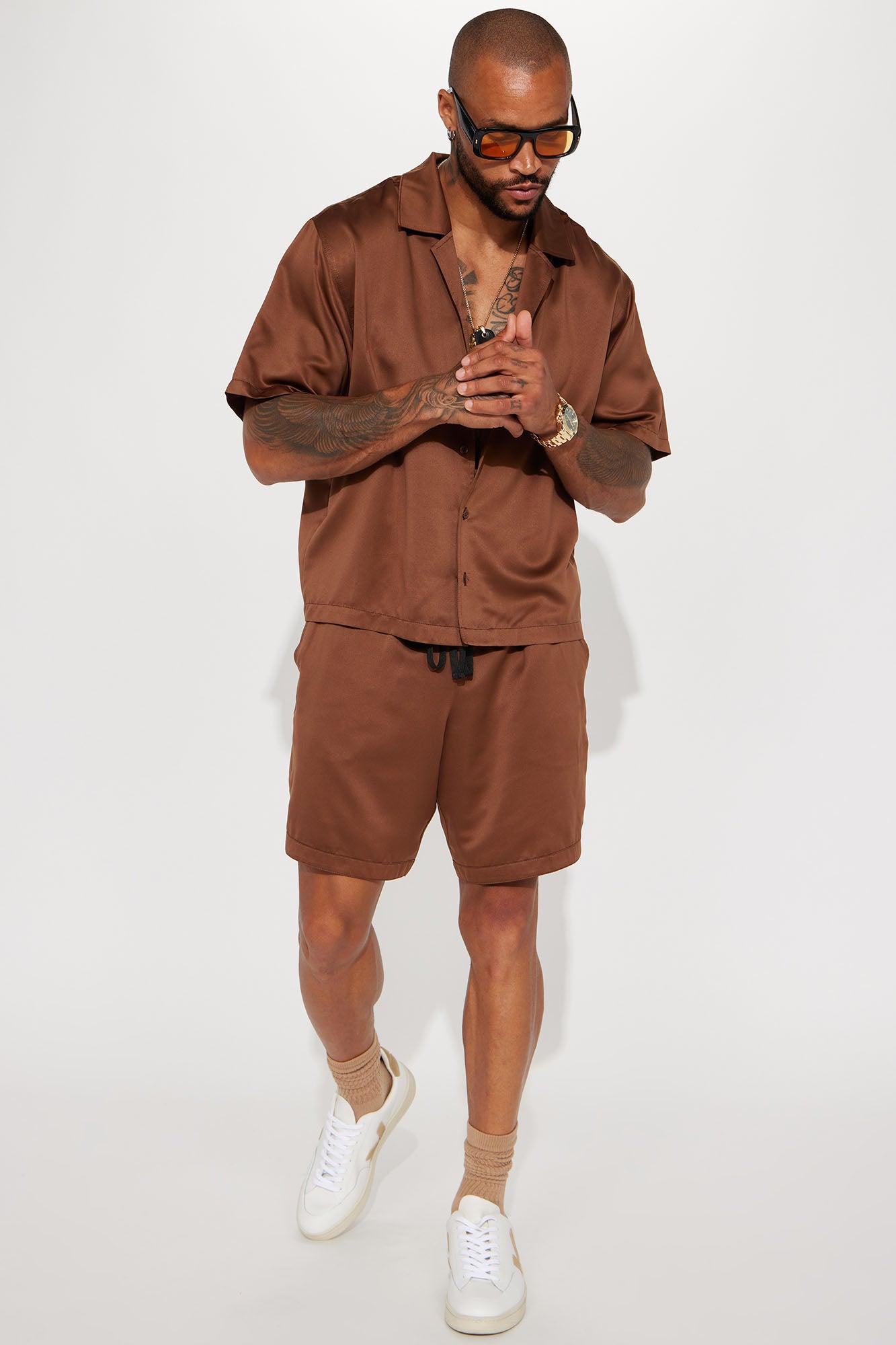 Fix Your Face Satin Shorts - Chocolate Product Image