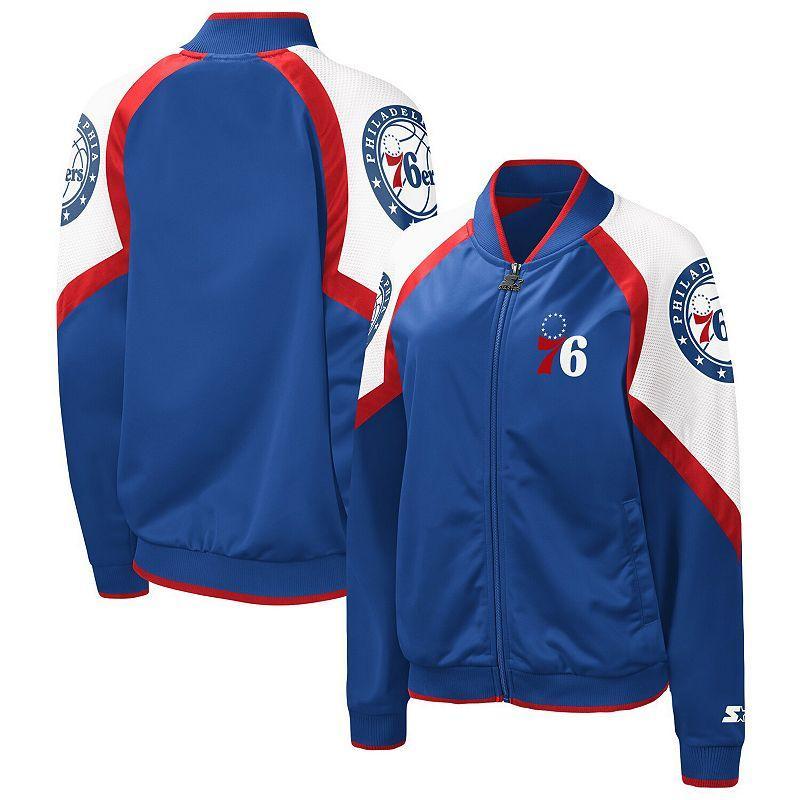 Womens Starter Royal/Red Philadelphia 76ers Fan Girl Satin Raglan Full-Zip Jacket Blue Product Image