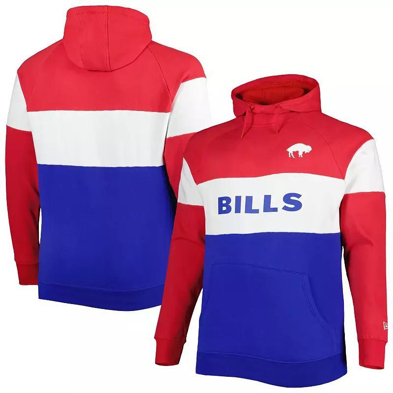 Mens New Era Red/Royal Buffalo Bills Big & Tall Throwback Colorblock Fleece Raglan Pullover Hoodie Product Image