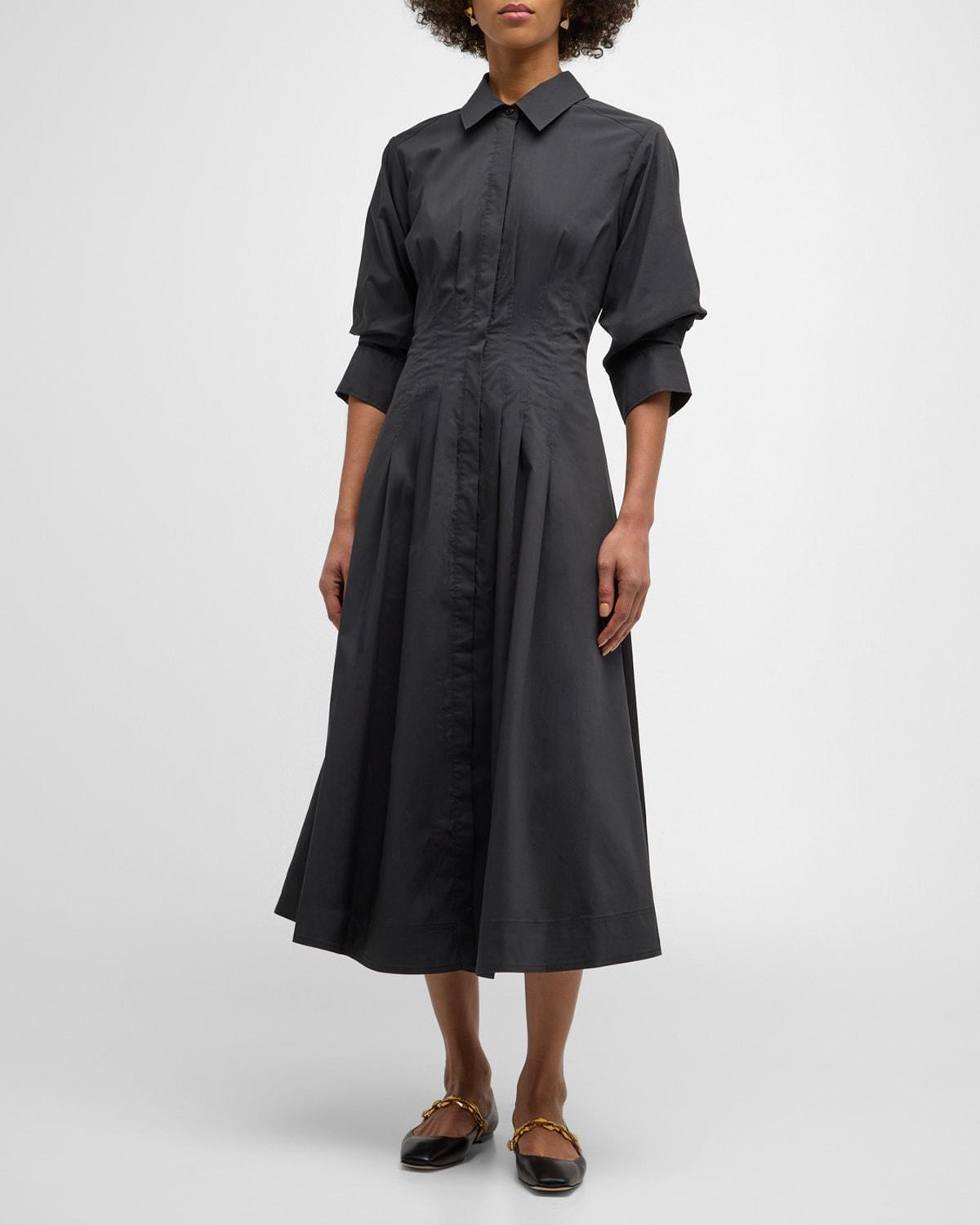 Womens Jazz Core Cotton Poplin Pintuck Midi-Dress Product Image