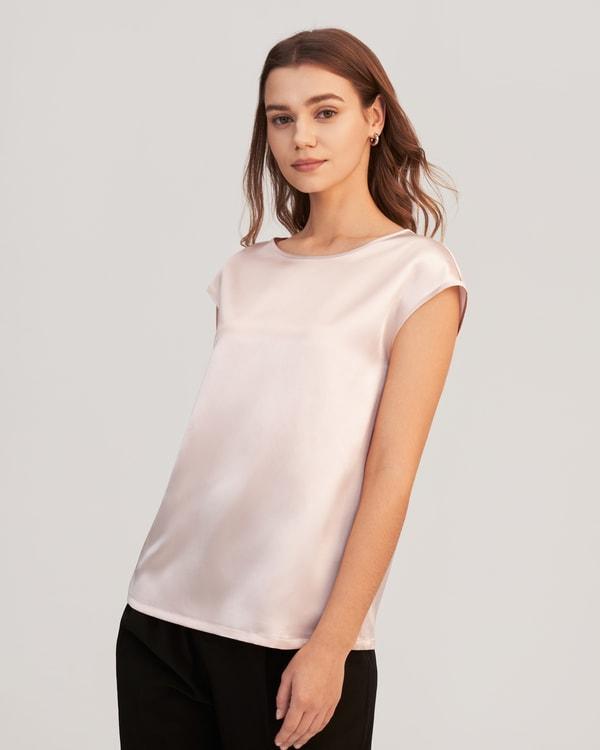 Basic Cap Sleeves Silk Tee Product Image