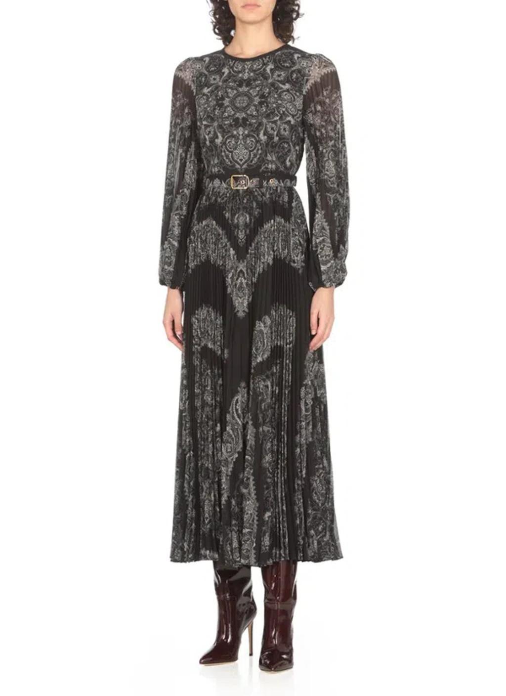 ZIMMERMANN Sunray Long Sleeve Pleated Georgette Dress In Black Product Image