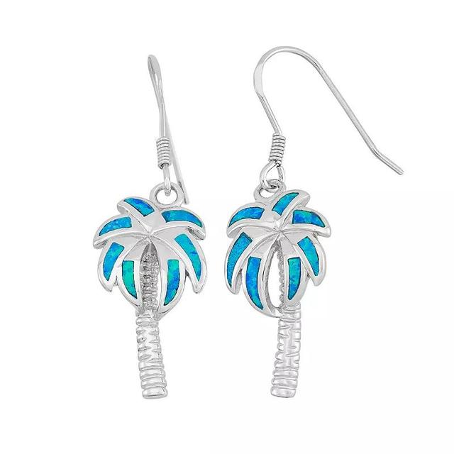 Lab-Created Blue Opal Sterling Silver Palm Tree Drop Earrings, Womens Product Image