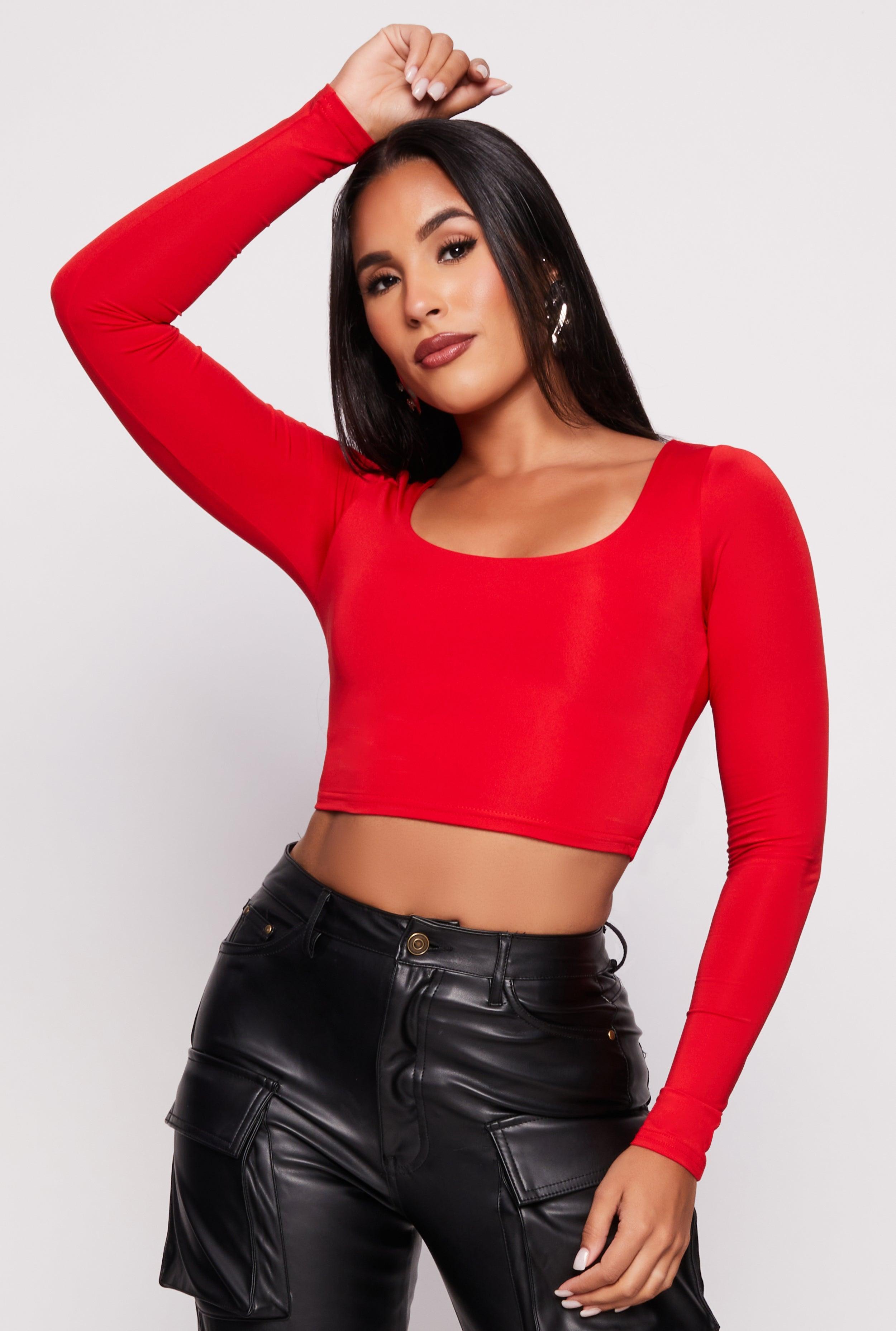 Womens Daisy Scoop Neck Long Sleeve Crop Top Product Image