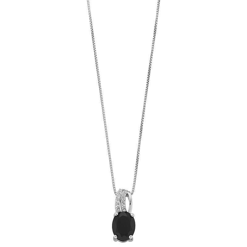 Gemminded Sterling Silver Onyx & White Topaz Oval Pendant Necklace, Womens Product Image