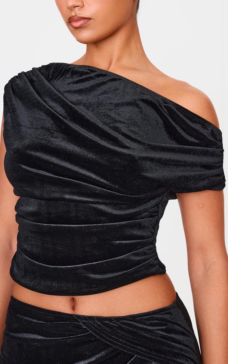 Black Velvet Ruched Detail Top Product Image