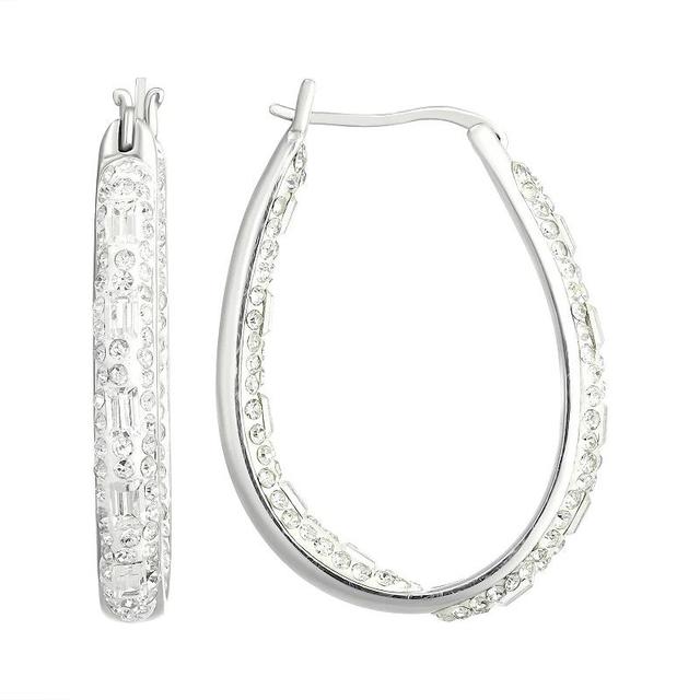 Forever Radiant Sterling Silver Round & Baguette Crystal Hoop Earrings, Womens Product Image