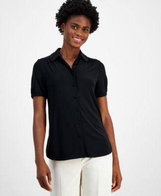 Anne Klein Womens Collared Short-Sleeve Top Product Image