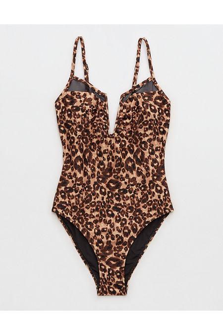 Aerie Leopard V Wire Bandeau Bikini Top Women's Toasty XS Product Image