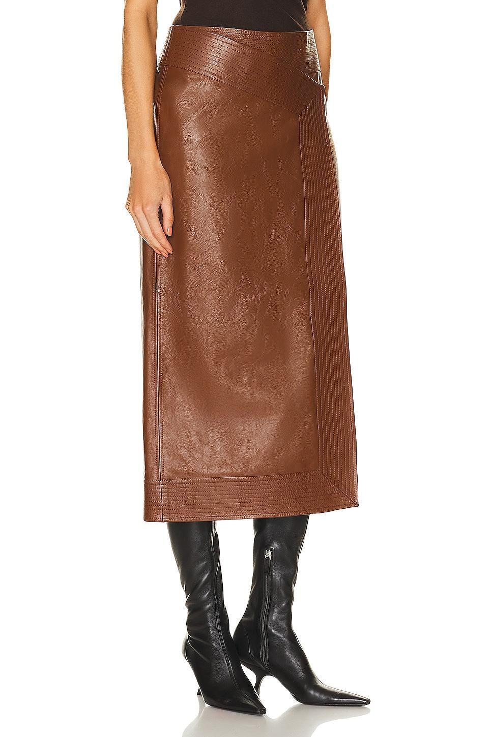 Johanna Ortiz - Winter Scents Leather Midi Wrap Skirt - BrownModa Operandi Product Image