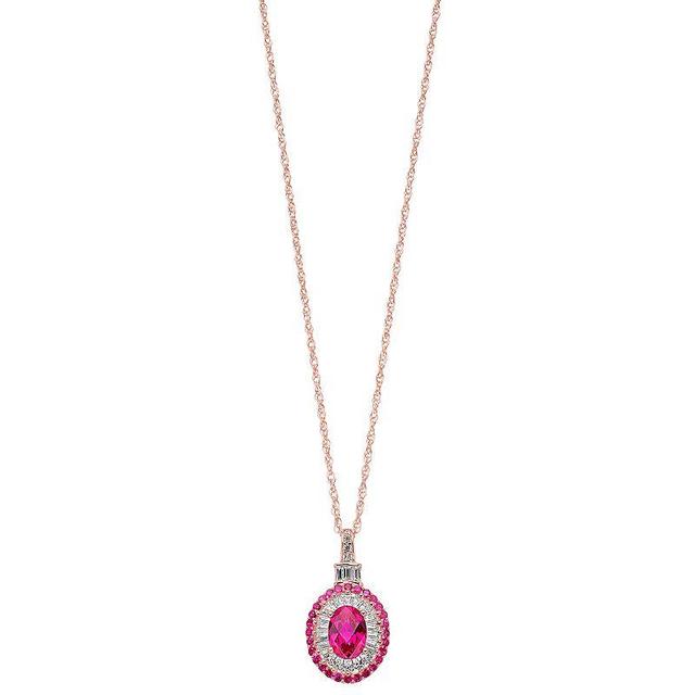 14k Rose Gold Over Silver Lab-Created Ruby & Lab-Created White Sapphire Oval Halo Pendant, Womens Pink Tone Product Image